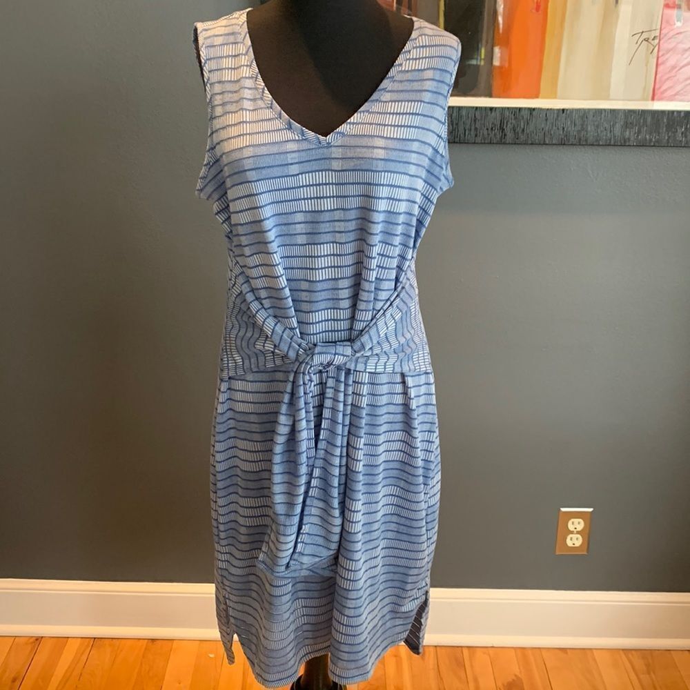 H by Halston Petite Knit Pattern Midi Dress with Waist Tie in blue medium petite - Picture 3 of 8